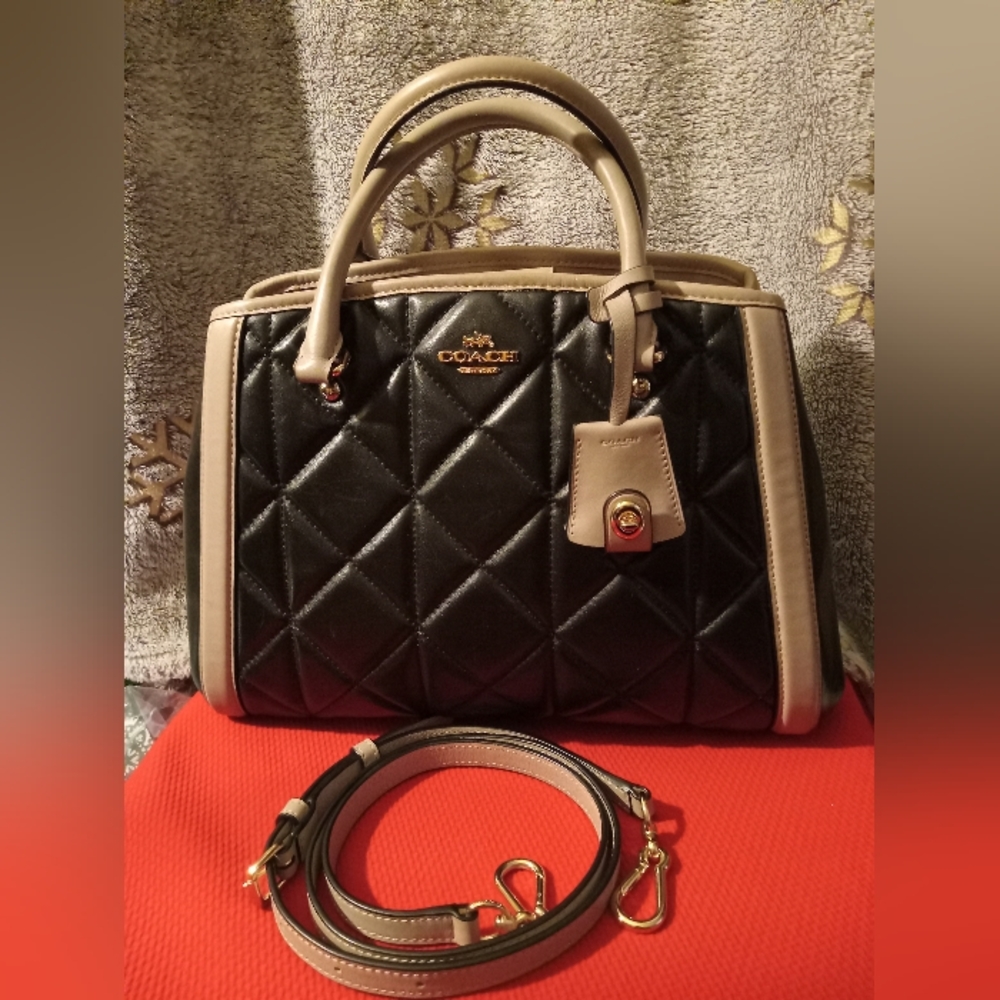 Coach Margot Black and Tan Leather Satchel EUC